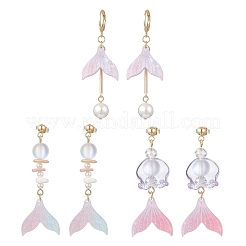 Комплекты серег-колец и подвесок в форме рыбьего хвоста из стеклянных бусин и ацетата целлюлозы (смолы)&nbsp;EJEW-TA00791