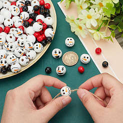 180 шт. 6 стиля рождественский снеговик принт деревянные европейские бусины&nbsp;WOOD-PH0003-03A