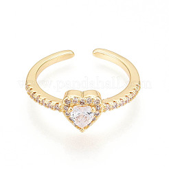 Латунные кольца-манжеты с микропаве и прозрачным цирконием для женщин&nbsp;KK-T074-13G