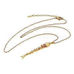 Подвеска в виде рыбьей кости из нержавеющей стали 201 с цветными кубическими циркониями&nbsp;NJEW-C111-02A-G