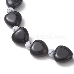 2 шт. Натуральный эластичный браслет из бусин говлита и черного оникса для пары&nbsp;BJEW-JB13371