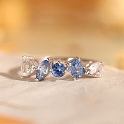 Прямоугольные конские глаза треугольные латунные микропаве прозрачные и синие кубические цирконии кольца для женщин&nbsp;FS-WG723F9-04