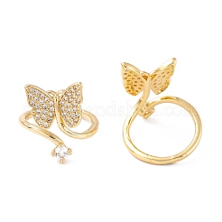 Регулируемые латунные кольца микро манжеты из прозрачного циркония&nbsp;RJEW-M138-06G