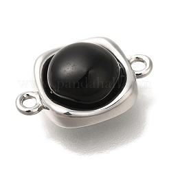 Латунные подвески-шармы с квадратными звеньями из черного стекла&nbsp;KK-K388-20P