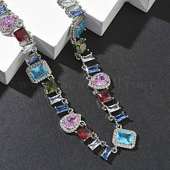 Теннисные ожерелья в форме капли с квадратом и латунным паве из разноцветных кубических цирконий&nbsp;NJEW-G183-09P