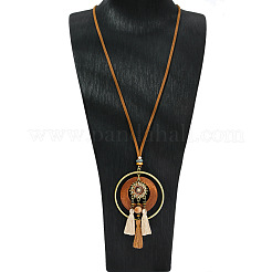 Богемный сплав и дерево подвеска кисточка искусственная кожа шнур длинные ожерелья для женщин FS-WG938A0-08