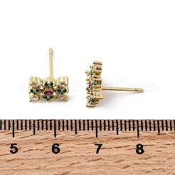 Серьги-гвоздики из латуни с микропаве из кубических цирконий в форме ромба&nbsp;EJEW-L306-02G