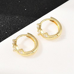 Серьги-кольца из латуни с микропаве и прозрачными кубическими циркониями в форме короны&nbsp;EJEW-D348-20G