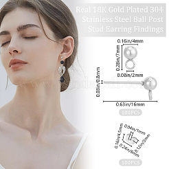 Фурнитура для сережек-гвоздиков с шариковым штифтом из нержавеющей стали 304&nbsp;STAS-BBC0004-75A