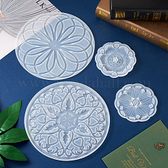 4 шт. 4 стильных силиконовых Молды для подставок под чашки с цветочным узором&nbsp;DIY-BG0001-63