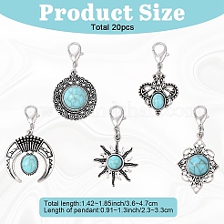 20 шт. 5 стильных подвесных украшений из сплава паве с имитацией бирюзы&nbsp;HJEW-YW00195