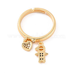 Регулируемое кольцо с кубическим цирконием в виде мальчика и сердца&nbsp;RJEW-C024-08G