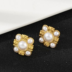 Серьги-гвоздики из пластика и жемчуга из нержавеющей стали 304&nbsp;EJEW-U070-03A-G