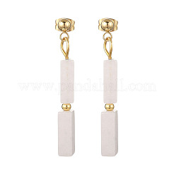 Прямоугольные серьги-гвоздики из натурального белого нефрита из латуни&nbsp;EJEW-JE06768