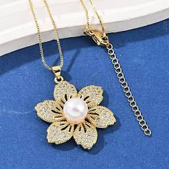 Ожерелья из латунных микрофибровых кубических цирконий и пластиковых бусин&nbsp;NJEW-Q041-07G