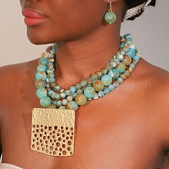 Многослойные ожерелья из круглых акриловых бусин с подвеской из сплава для женщин&nbsp;FS-WG0A0C7-07