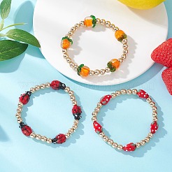 3 шт. эластичные браслеты из бусин в технике лэмпворк и немагнитного синтетического гематита для женщин&nbsp;BJEW-JB12943