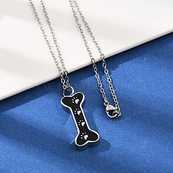 Подвеска в виде кости из нержавеющей стали 304 с черной эмалью и отпечатком лапы&nbsp;LS-NJEW-S455-06P