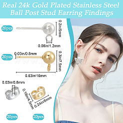 40 шт. 2 стиля 202 и 304 нержавеющая сталь круглых шариковых сережек-гвоздиков&nbsp;STAS-BBC0004-80