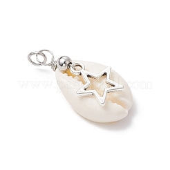 Подвески из натуральной ракушки каури и сплава&nbsp;PALLOY-JF03937