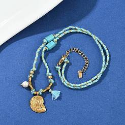 Ожерелья из хлопкового шнура с подвеской в форме ракушки из нержавеющей стали 304&nbsp;NJEW-C093-05A-G