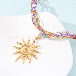 Женские ожерелья с подвеской в виде солнца из нержавеющей стали 304 с полиэстеровым шнуром и принтом&nbsp;NJEW-D340-02G