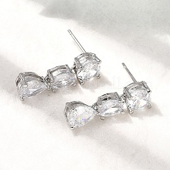 Серьги-гвоздики в форме капли с микропаве из прозрачных кубических цирконий из латуни&nbsp;EJEW-P322-09P