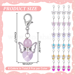 30 шт. 6 стиля подвеска в виде сердца в виде ангела из стекла&nbsp;HJEW-HY00160