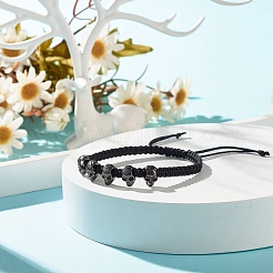 Браслет с плетеными бусинами из сплава черепа&nbsp;BJEW-JB07861-01