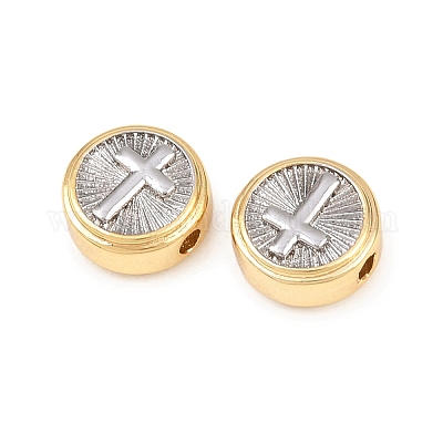 Двухцветные латунные бусины&nbsp;KK-C162-088B-GP-1