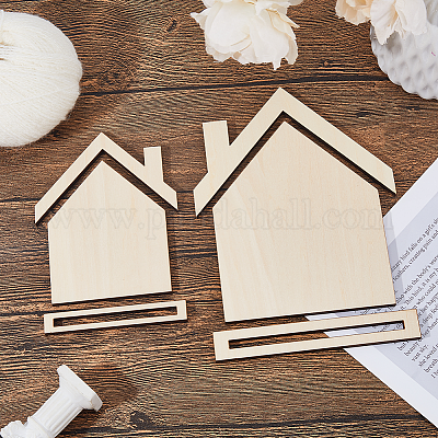 2 шт. 2 стиля держателей для карточек с вышивкой из дерева в форме домика ODIS-FH0001-19-1