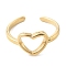304 Stainless Steel Hollow Heart Open Cuff Rings for Valentine's Day, Real 14K Gold Plated, US Size 8 1/2(18.5mm)