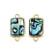Brass Pave Natural Paua Shell Connector Charms, Golden, Rectangle, 22x12x3.5mm, Hole: 2mm