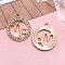 Zinc Alloy Crystal Rhinestone Pendants, Flat Round, Constellation, Light Gold, Capricorn, 21x18mm