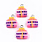 Handmade Polymer Clay Pendants, with Platinum Tone Iron Findings, Bag, Hot Pink, 16~17x14x4.5mm, Hole: 2mm