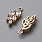 Brass Micro Pave Clear Cubic Zirconia Pendants, Leaf Charm, Light Gold, 17x7x3.5mm, Hole: 1.2mm