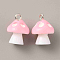 Opaque Resin Pendants, Mushroom Charm, with Platinum Tone Iron Loops, Pearl Pink, 18.5x13mm, Hole: 2mm