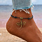 Adjustable Polyester Cord Anklets, with Alloy Pendants, Antique Bronze, Black, Dragonfly, Inner Diameter: 4 inch(10cmm)