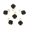 Brass Glass Charms, Flat Round, Rack Plating, Long-Lasting Plated, Real 18K Gold Plated, Faceted, Black, 6x4x3mm, Hole: 1mm