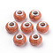 Imitation Turquoise Style Resin European Beads, Large Hole Beads, with Silver Color Plated Brass Double Cores, Rondelle, Coral, 14x9.5mm, Hole: 5mm