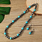 Synthetic Turquoise & CCB Plastic Round Beaded Necklaces & Dangle Earrings Sets, Platinum, 450mm