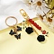 2 Styles Butterfly & Rose Synthetic Coral & Alloy Acrylic/Enamel Pendant Decorations, with Glass Pearl Beads and Iron Rolo Chain, with Iron Split Key Rings, Black, 68~108mm