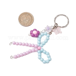 Непрозрачные акриловые бусины с латунными обжимными бусинами и железными разъемными кольцами для ключей&nbsp;KEYC-JKC01188