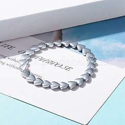 Эластичный браслет из синтетического гематита с бусинами в форме сердца&nbsp;BJEW-JB07694