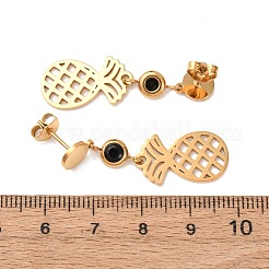 Серьги-гвоздики с подвесками в виде ананаса из нержавеющей стали 304&nbsp;EJEW-F393-09G