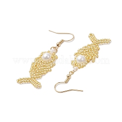 Серьги-подвески из стеклянных бусин в форме рыбьей кости&nbsp;EJEW-MZ00439-04