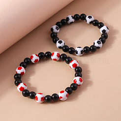 2 шт. спортивный браслет из смолы с бусинами в виде футбольного мяча&nbsp;FS-WG5AFC0-02