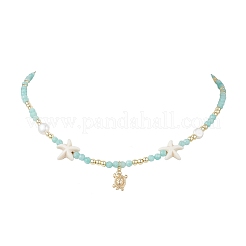 Ожерелья с подвеской в виде черепахи из натурального амазонита круглой огранки&nbsp;NJEW-JN05496-04