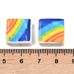 Фарфоровые бусины ручной работы с принтом в виде радужного узора&nbsp;PORC-G016-05