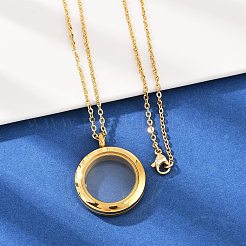 304 нержавеющая сталь плоский круглый медальон подвеска урна для праха домашних животных ожерелья&nbsp;LS-NJEW-S455-08G